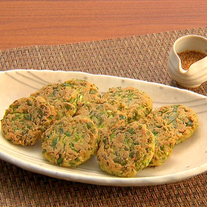 春菊と、ちりめんじゃこと豆腐のチヂミ